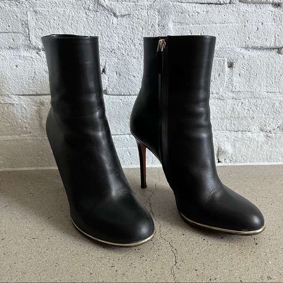 Givenchy Black Leather Stiletto Heeled Boots with Gold Metal Detail - Picture 4 of 11